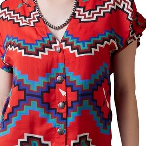 Double D Ranch Vibrant Geometric Button-Down Shirt